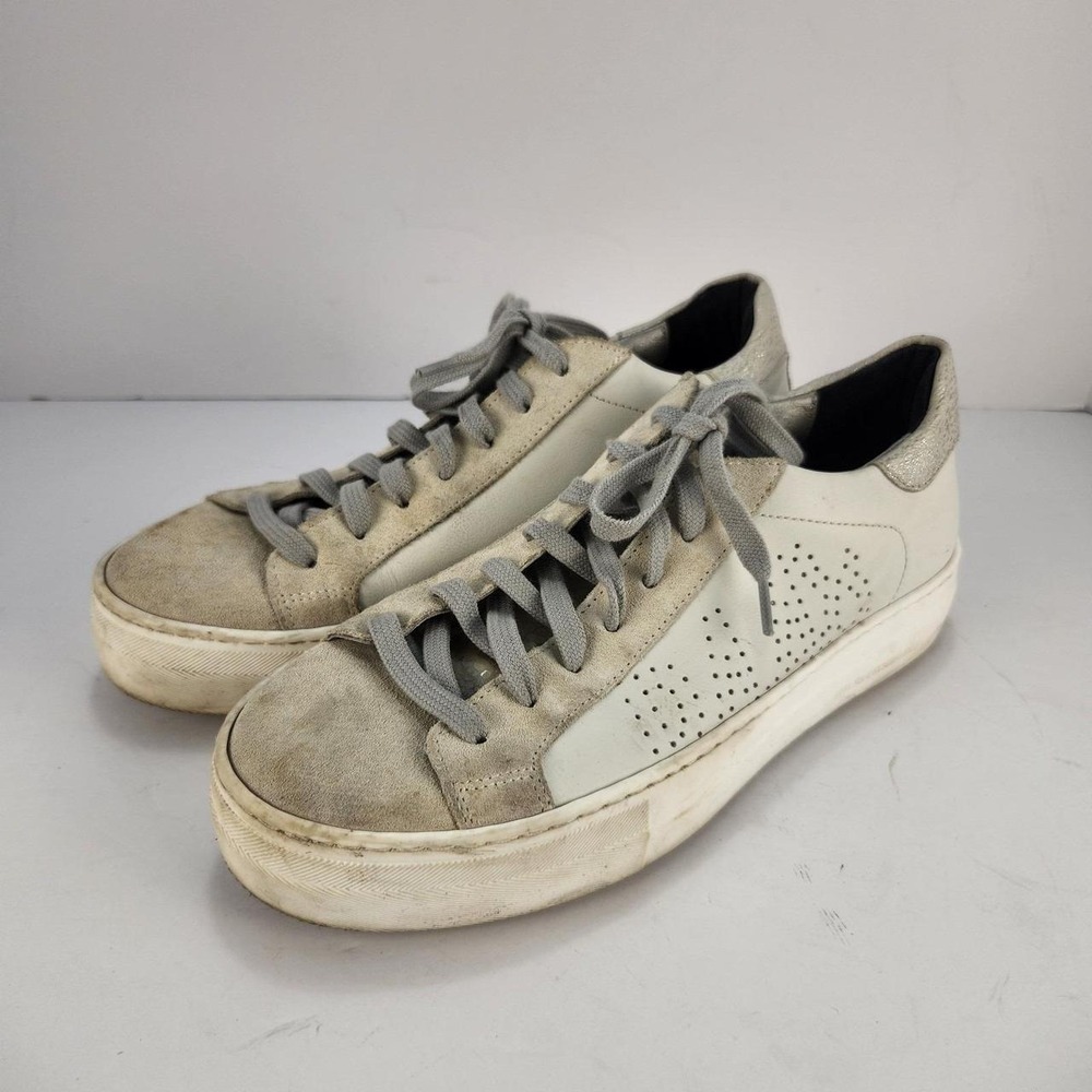 P448 Women's Sneakers Size 39 US 9 White Gray Suede Leather Platform Shoes